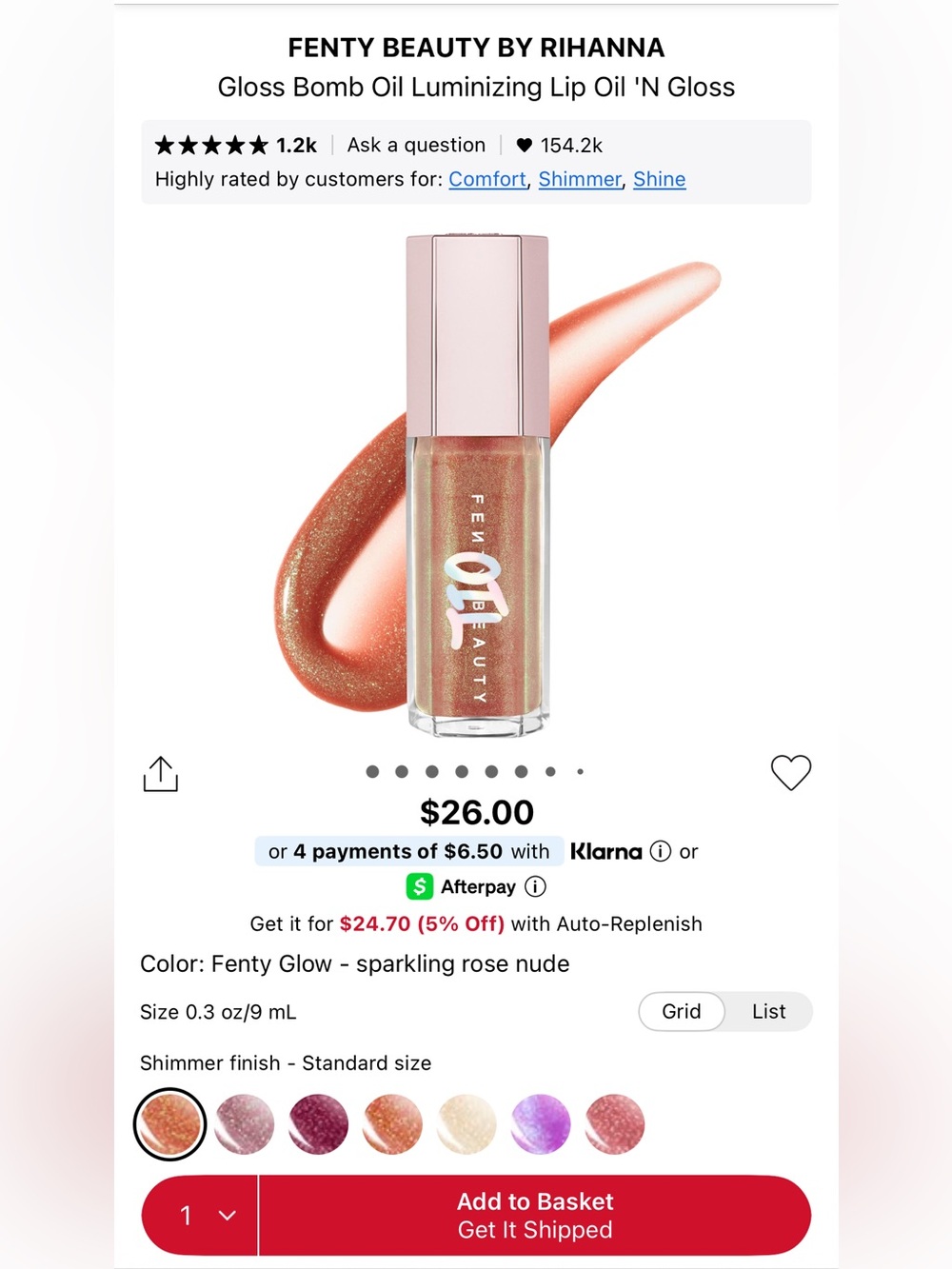 Fenty Beauty Gloss Bomb — Sparkling Rose Nude with Gold Shimmer
